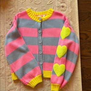 Striped Pink and Blue Kids Cardigan with Yellow Accents